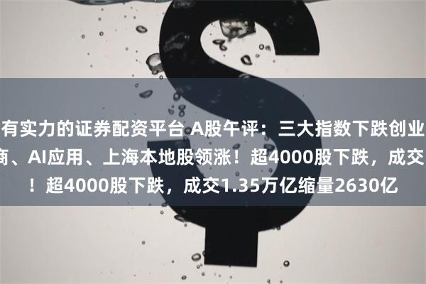 有实力的证券配资平台 A股午评：三大指数下跌创业板指跌0.61%，电商、AI应用、上海本地股领涨！超4000股下跌，成交1.35万亿缩量2630亿